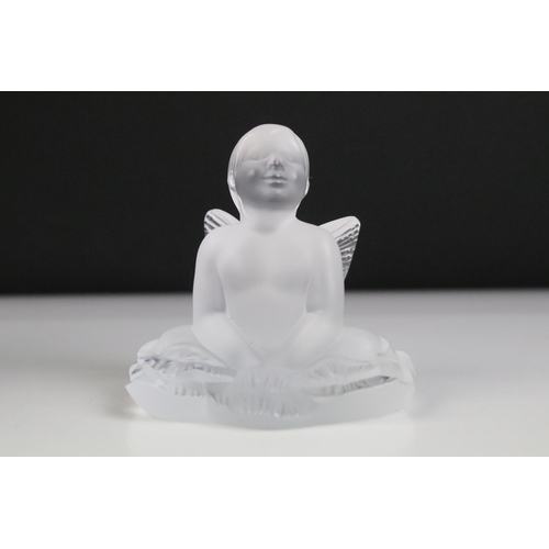 2 - Lalique 2005 'Impish Baby Girl Figure' seated with outstretched fairy wings, H 9cm, boxed