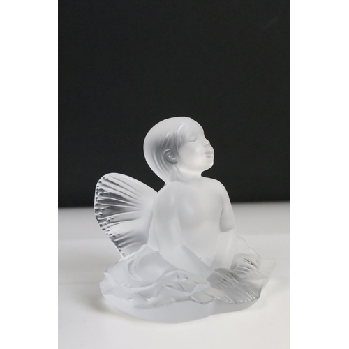 2 - Lalique 2005 'Impish Baby Girl Figure' seated with outstretched fairy wings, H 9cm, boxed