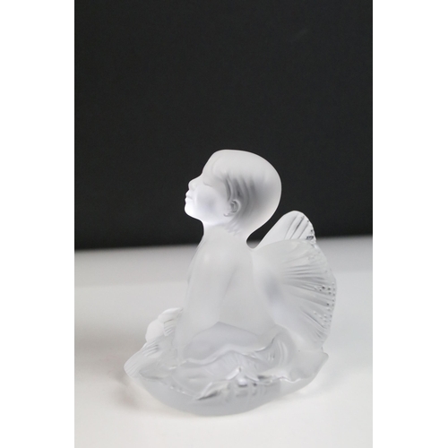 2 - Lalique 2005 'Impish Baby Girl Figure' seated with outstretched fairy wings, H 9cm, boxed