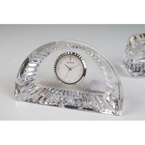 22 - Waterford crystal glass ‘ Marquis ‘ desk clock with a Seiko precision movement, 12cm wide together w... 