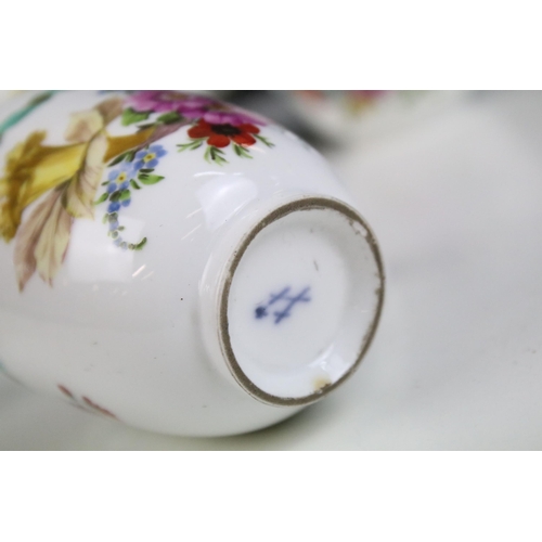 28 - Hand painted tea pot, plate, milk jug and cup in the Miessen style with floral, ribbon border and gi... 