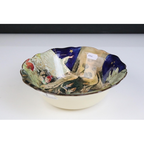 7 - Royal Doulton 'Gnomes' waved edge bowl with gilt hand painted highlights, marked to base, diameter 2... 