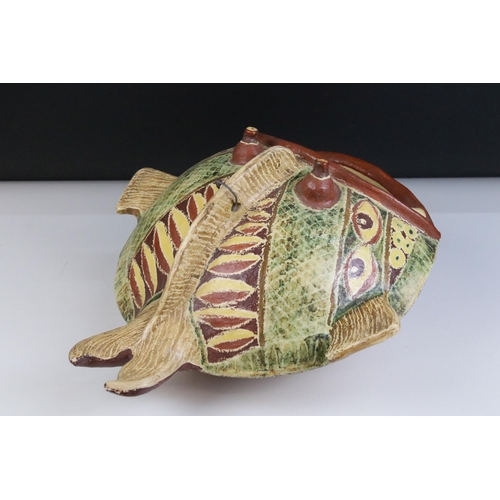 9 - Large pottery hand painted model of a fish with open mouth.