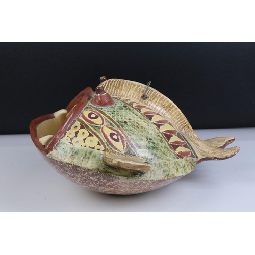 9 - Large pottery hand painted model of a fish with open mouth.