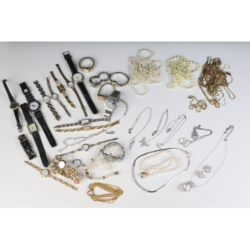 146A - Collection of jewellery and watches to include six Swarovski crystal set necklaces and pair of clip ... 