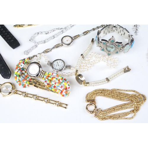 146A - Collection of jewellery and watches to include six Swarovski crystal set necklaces and pair of clip ... 