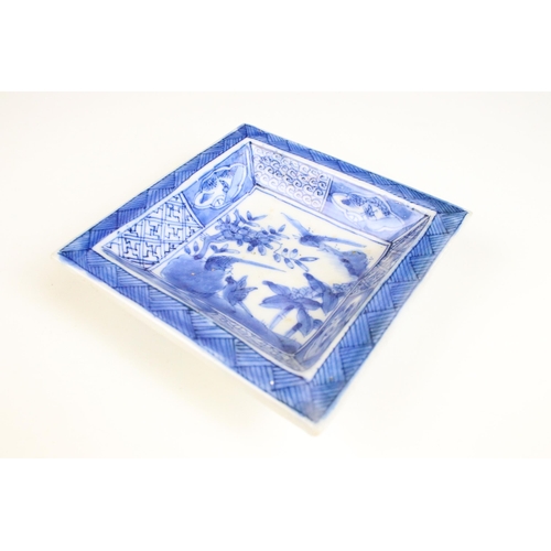 34 - Pair of blue and white Chinese decorative landscape plates on stands, diameter 23cm together with sm... 