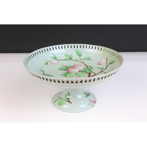 35 - Mintons dessert set comprising of pedestal ribbon cake stand and five plates all printed and painted... 