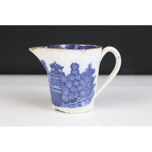 36 - Blue and white Chinese tea set with landscape decorations, ornate border and gilt finish comprising ... 