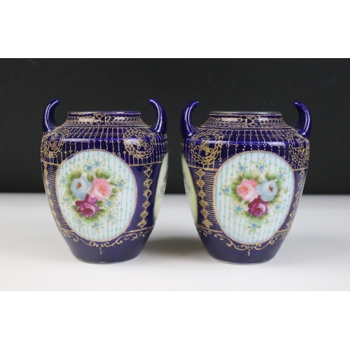 42 - Noritake Japanese small cobalt vases together with other Chinese vase examples and a cork diorama co... 