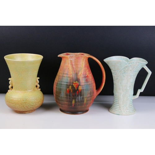 46 - Art Deco Beswick 510 vase and pitcher jug 1176, together with a Royal Winton hand painted floral irr... 