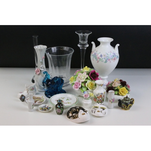 48A - Coalport ceramic rose posey together with smaller Royal Adderley and Royal Doulton examples along wi... 