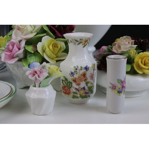 48A - Coalport ceramic rose posey together with smaller Royal Adderley and Royal Doulton examples along wi... 