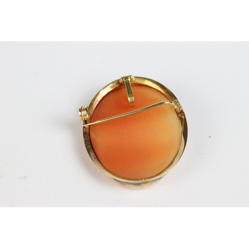 103 - A 9ct gold cameo brooch together with a pair of 9ct gold earrings, 18ct gold cameo brooch and a yell... 