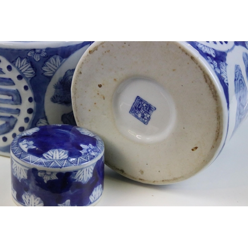 54 - Selection of blue and white ceramic ginger jars in varying shapes and sizes, signed with character m... 