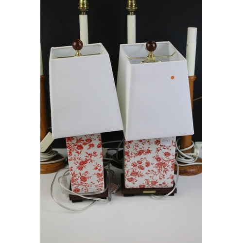 56 - Selection of table lamps to include pair of Ralph Lauren Chinoiserie red and white floral rectangula... 