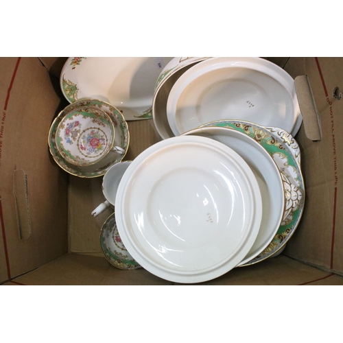 58 - Shelley green and floral tea set comprising of sugar bowl, milk jug, six tea cups and saucers, cake ... 