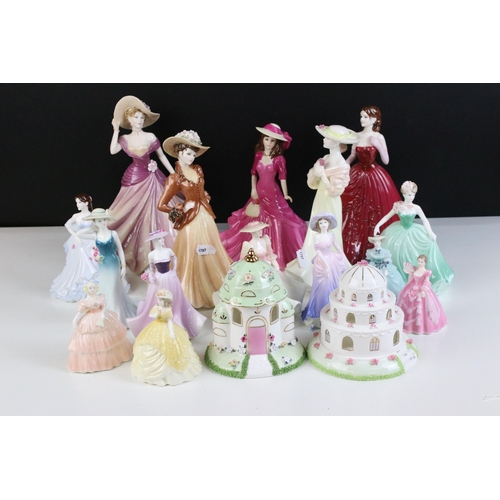 68 - Large collection of Coalport lady figurines to include The Wedding Chapel, Anniversary Cottage, Pene... 