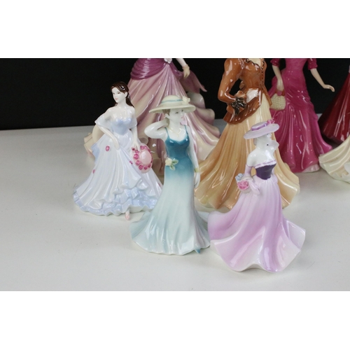 68 - Large collection of Coalport lady figurines to include The Wedding Chapel, Anniversary Cottage, Pene... 