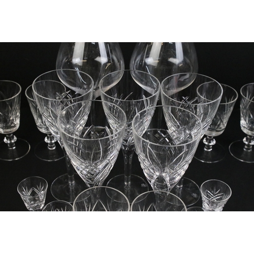 72 - Selection of glasses to include Edinburgh crystal set of five cut wine glasses, six small wine glass... 