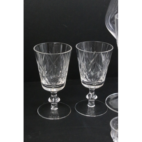 72 - Selection of glasses to include Edinburgh crystal set of five cut wine glasses, six small wine glass... 