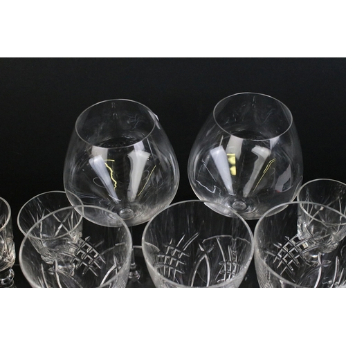 72 - Selection of glasses to include Edinburgh crystal set of five cut wine glasses, six small wine glass... 