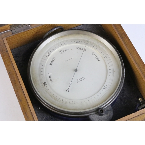 193 - Ross barometer with loop hanging to top, winder included, housed within lined wooden box, box measur... 