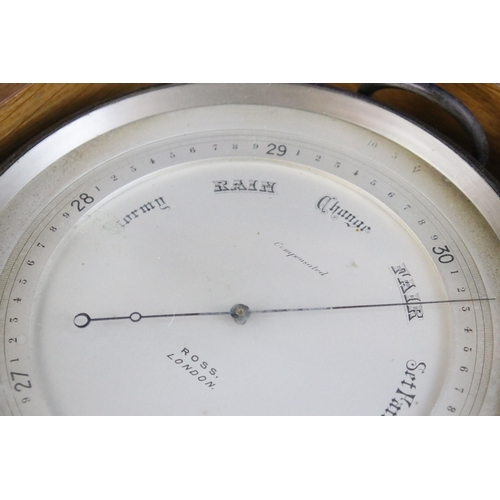 193 - Ross barometer with loop hanging to top, winder included, housed within lined wooden box, box measur... 