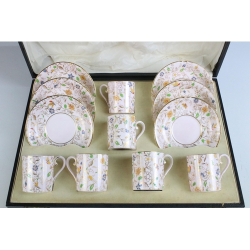 198 - Royal Worcester bone China cased hand painted coffee set complete with six cups and saucers