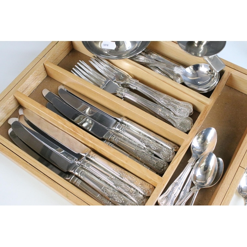 225 - Tray of Kings Pattern cutlery together with a pair of modernist chrome metal four branch candelabras