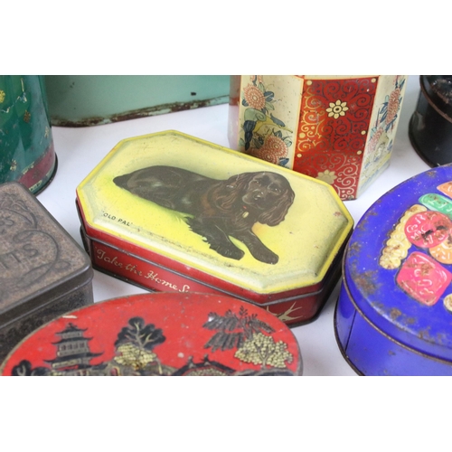 229 - Large enamel bread bin, H 32cm together with a collection of vintage metal advertising tins to inclu... 