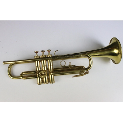 233 - Trumpet etched B&M Champion with mother of pearl inlaid push buttons, in lined hard case