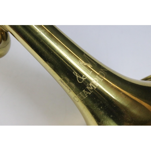 233 - Trumpet etched B&M Champion with mother of pearl inlaid push buttons, in lined hard case