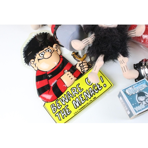 239 - Collection of Beano Dennis the Menace and Gnasher memorabilia to include plush toys, Robert Harropp ... 