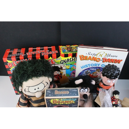 239 - Collection of Beano Dennis the Menace and Gnasher memorabilia to include plush toys, Robert Harropp ... 