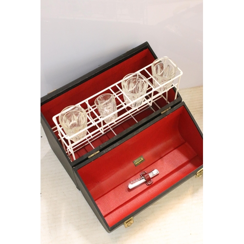 262 - Brexton picnic wine box with fitted interior to include mixed glasses and corkscrew, lockable with k... 