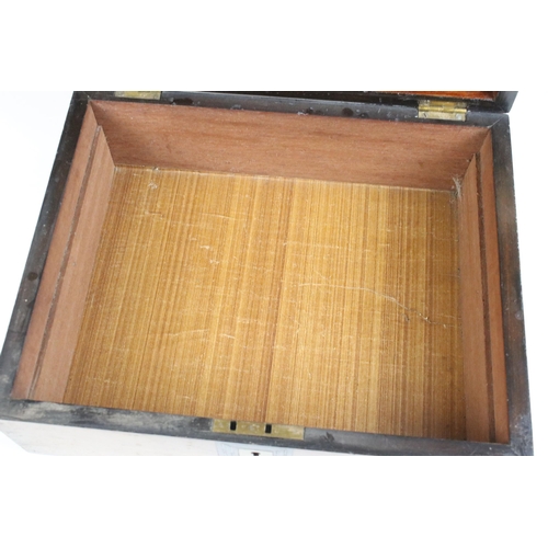 263 - Inlaid wood stationary box with lift up partitioned tray together with small wooden lined box with l... 