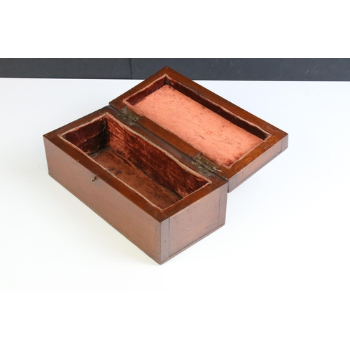 263 - Inlaid wood stationary box with lift up partitioned tray together with small wooden lined box with l... 