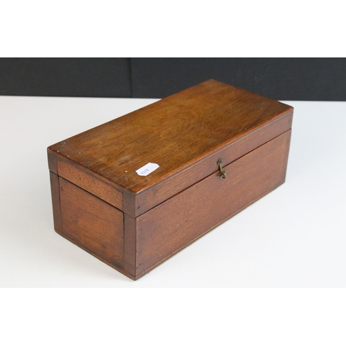 263 - Inlaid wood stationary box with lift up partitioned tray together with small wooden lined box with l... 