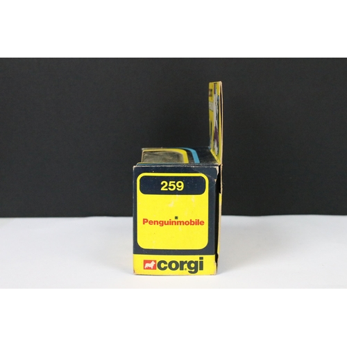 61 - Boxed Corgi 259 Penguinmobile diecast model, complete with The Penguin, diecast ex, box showing a fe... 