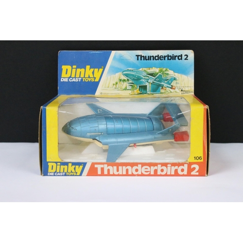 65 - Boxed Dinky 106 Thunderbirds Thunderbird 2 diecast model, diecast with a few paint chips but gd-vg o... 