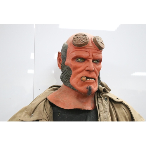 15 - Full Size Hellboy outfit / costume with silicone painted mask with cigar in mouth, with jacket and T... 