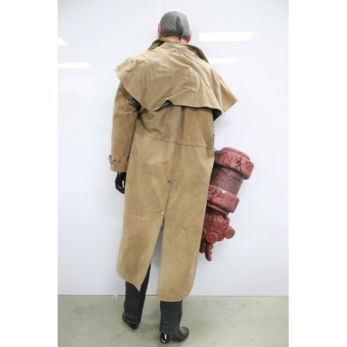 15 - Full Size Hellboy outfit / costume with silicone painted mask with cigar in mouth, with jacket and T... 