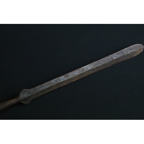 169 - Late 19th century / early 20th century tribal hunting or throwing spear with double ended metal tips... 