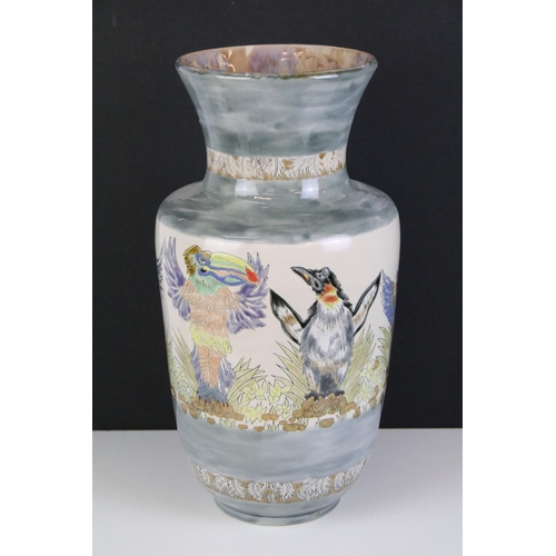 18A - Cobridge stoneware 'Wallybird' vase by Andrew Hull, with incised decoration, trial piece dated 14.8.... 