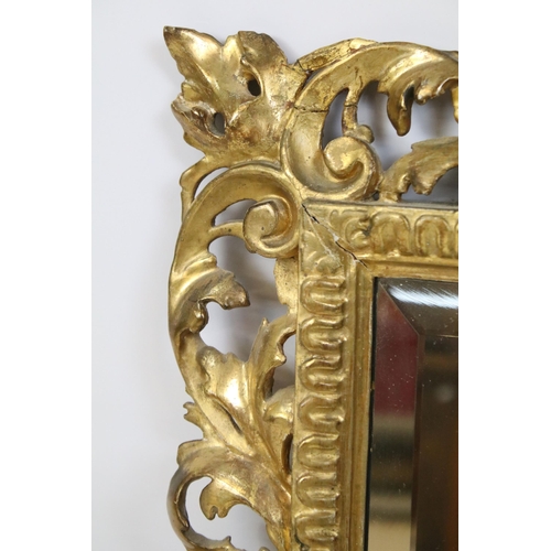 466 - Late 19th century giltwood mirror, the pierced border moulded with foliage and shells, with bevelled... 