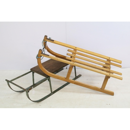 474 - Two 20th century wooden sledges, largest measures W 90cm