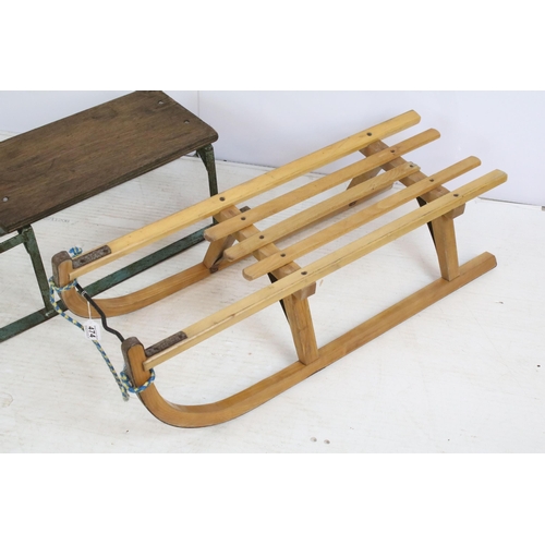 474 - Two 20th century wooden sledges, largest measures W 90cm