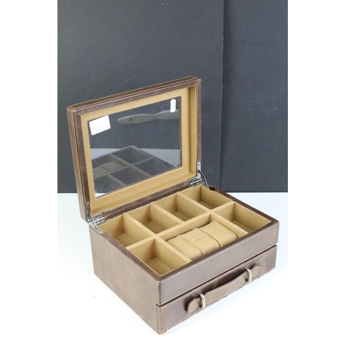 130A - A contemporary wristwatch collectors storage box with lower drawer and glass lid.