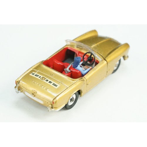 153A - Boxed Dinky 114 Triumph Spitfire diecast model in gold, with driver, diecast & decals vg, box with s... 